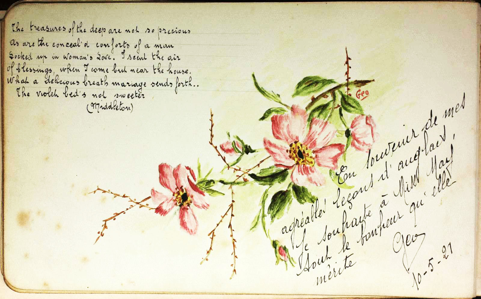 French postcard with poem