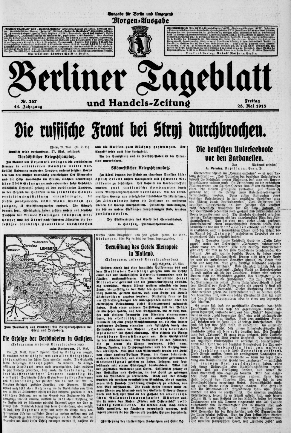 Berliner Tageblatt - Morgenausgabe 28.5.1915. Staatsbibliothek zu Berlin, Public Domain