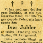 Dødsannonce for Iver Simonsen Juhler
