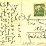 Carte poştală trimisă de Sever Dan, ministrul Sănătăţii în perioada 1928-1929, poetului Emil Isac - verso